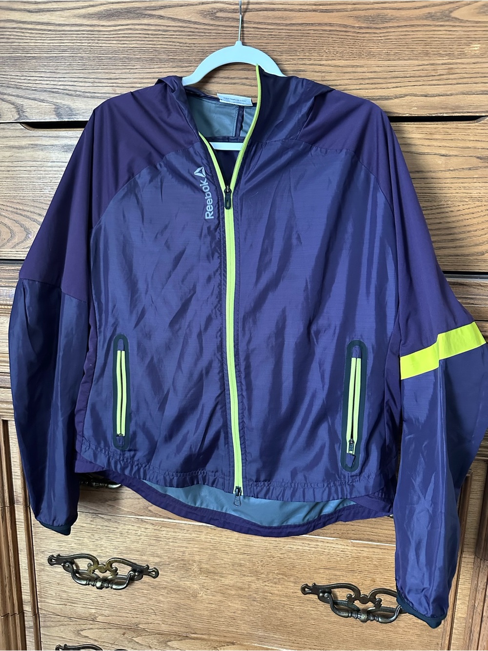 Reebok Purple Jacket with Lime Green Accents Windbreaker